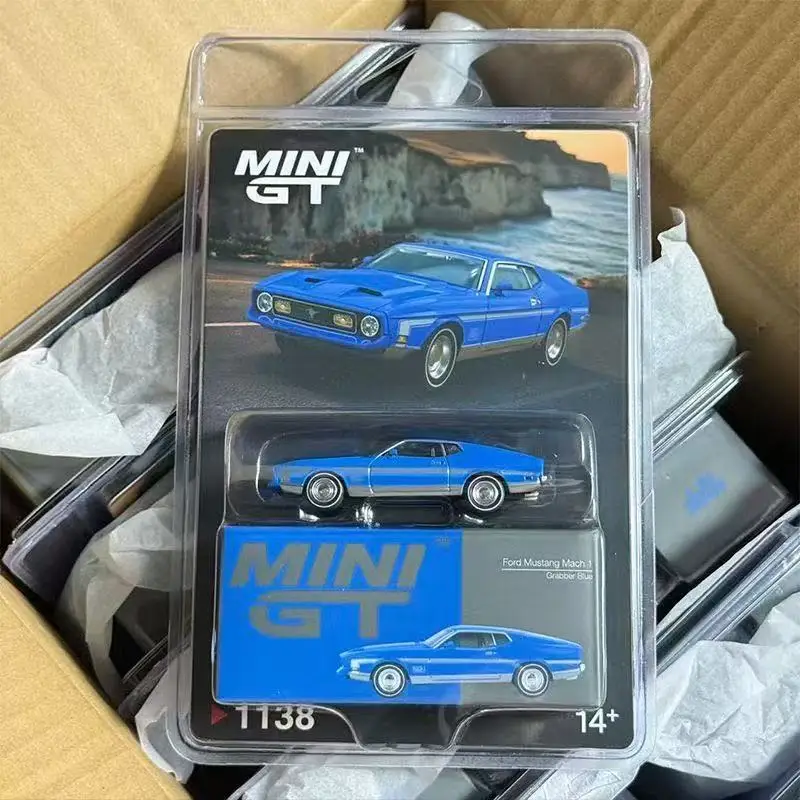 

MINIGT 1:64 Ford Mustang Mach 1 Grabber Blue Alloy Die Cast Car Model 1138