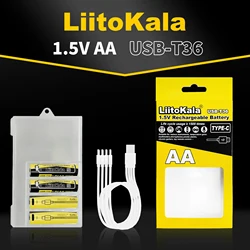 Liitokala USB-T36 1.5V AA 3600mWh Li-Ion Rechargeable Battery 1200 Cycle Type-C AA 2400mAh Battery with 4-in-1 USB Cable
