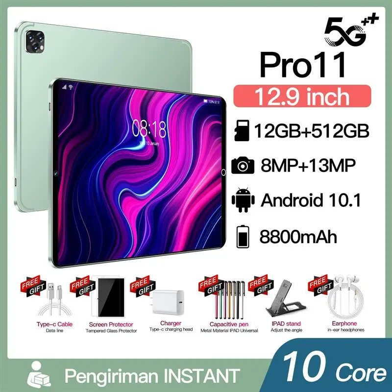 

2024 11pro Android 10.1 Tablet 12+512GB Bluetooth Dual SIM Tablets PC 5G 11inch WIFI HD 4K Mi Tab 880mAh
