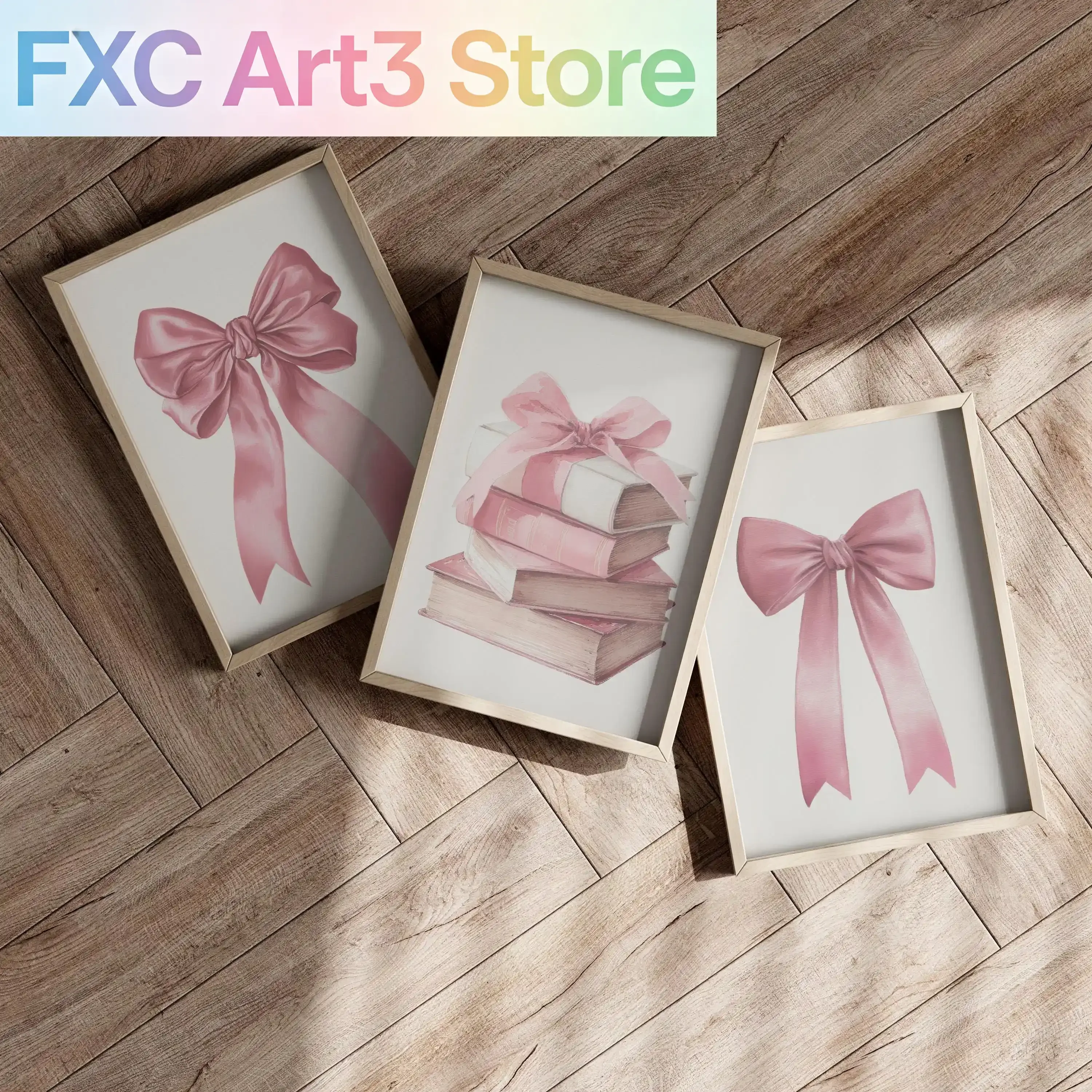 Baby Nursery Frames - 3 stks/set frameloze, roze strikken muurkunstposter