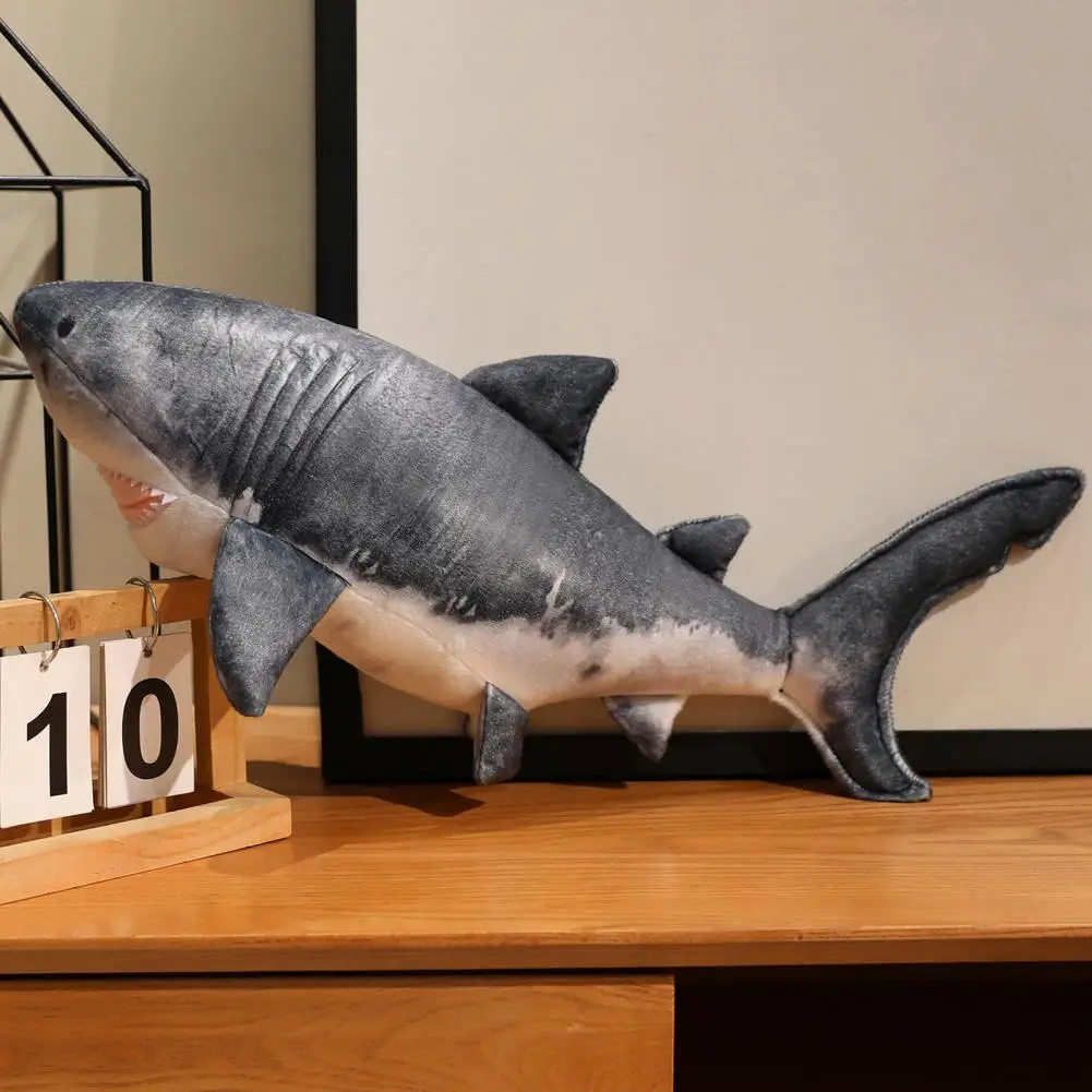 Plush Shark Doll 22" Realistic Grey Shark Pillow Soft Stuffed Animal Shark Cuddle Toy Unique Gift for Children