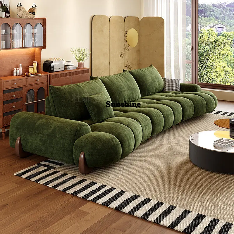 Medieval style living room adjustable backrest size apartment curved large seat dark green cloth sofa