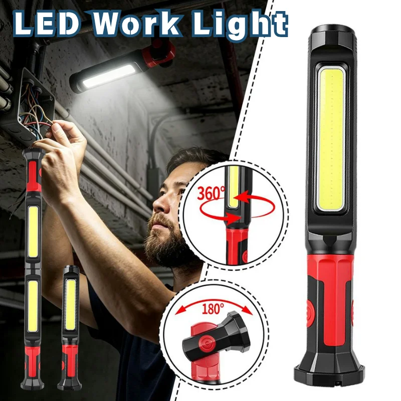 180 Degree Foldable Magnetic LED Work Lamp Rechargeable COB Torch Strong Magnet Hook Design For Workshop Camping Emergency