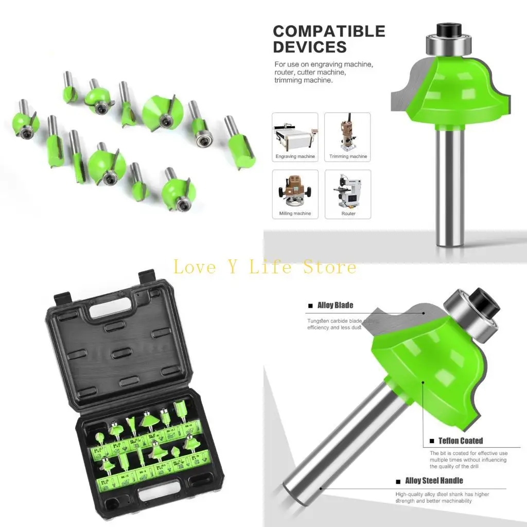 

L74C Multiple Router Bit 12Pcs Standard 1/4" Shank Woodworking Tool With Case