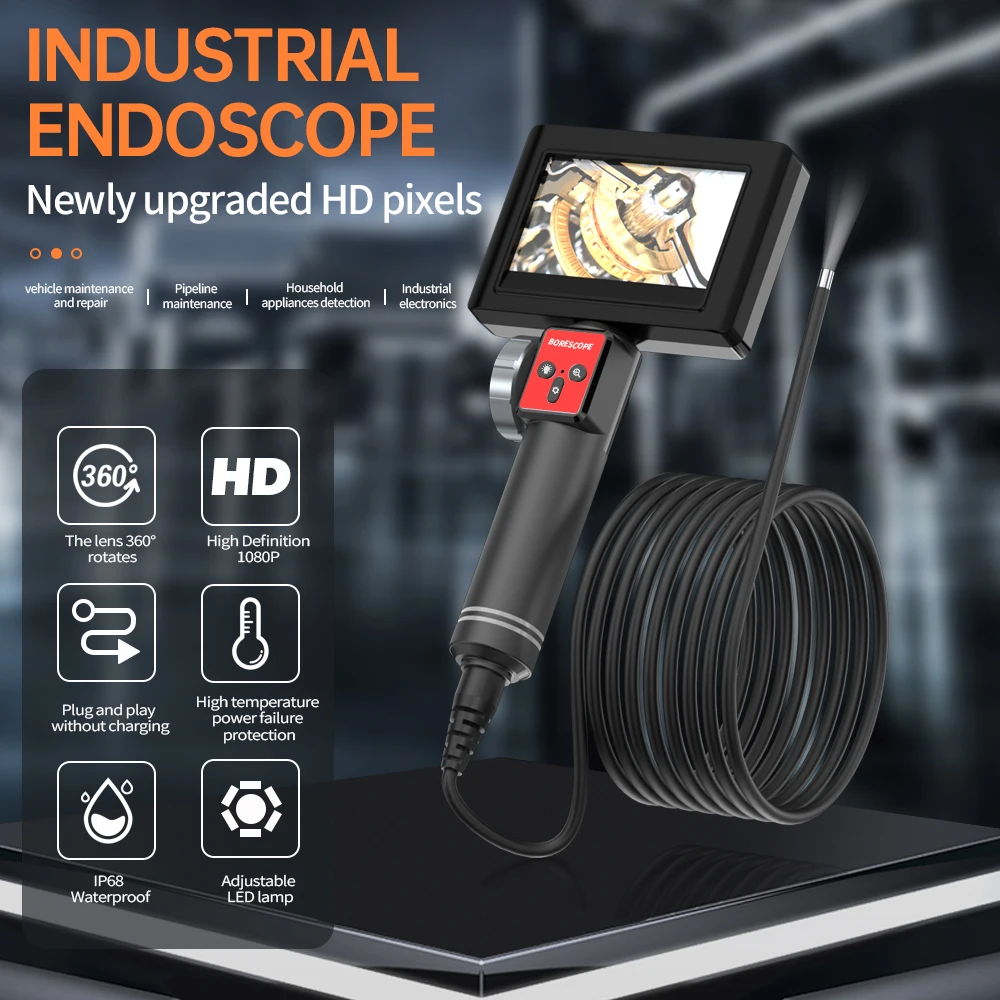 5Inch Screen 6mm 360Degree Articulate  Rotating Steering Handheld Industrial Endoscope  2MP 1080P  Inspection Microscope Camera