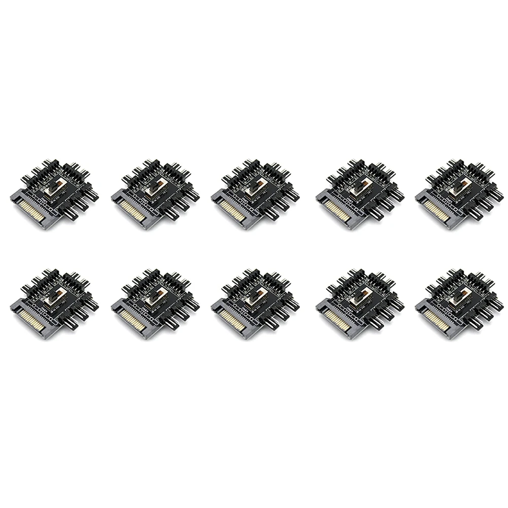 10PCS Fan Hub 1 to 8 3Pin Pwm Sata Molex Splitter Mining Cable 12V Power Suppply Cooler Cooling Speed Controller 4PIN