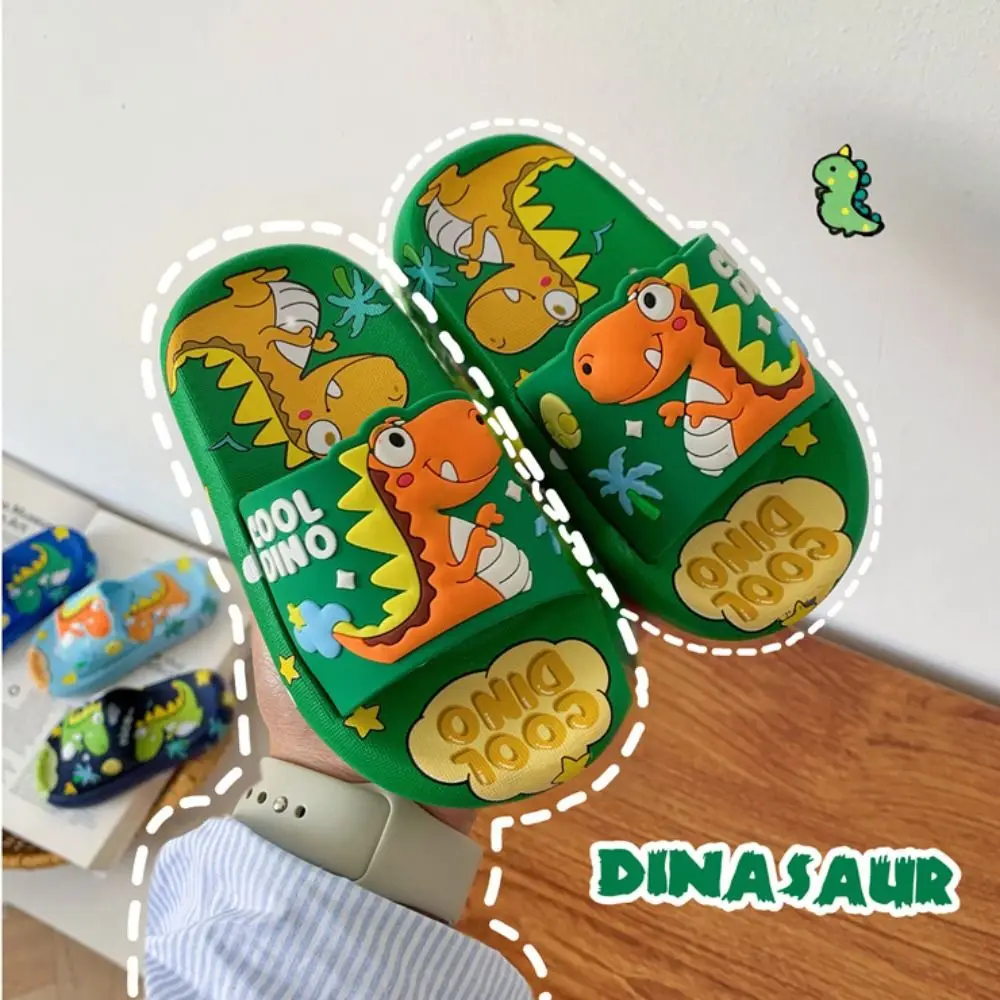 

Милые тапочки с изображением динозавра, противоскользящие тапочки на платформе с мультяшными животными, однотонные детские сандалии из ЭВА для ванной, спальни