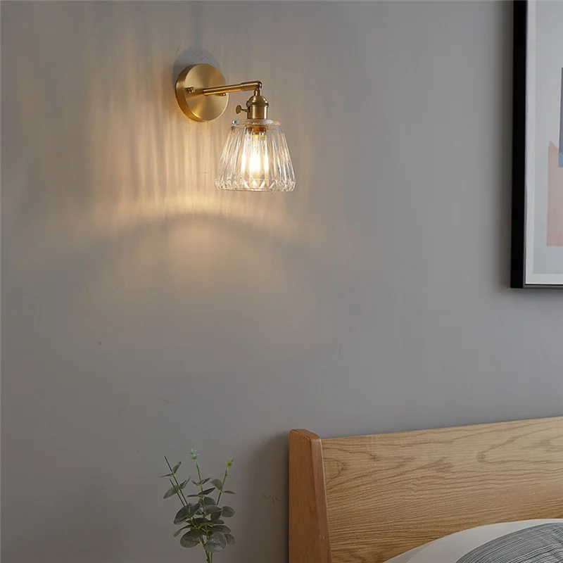 

【B07R】Nordic Modern LED Wall Light Fixtures Bar Copper Glass Knob Switch Bedroom Bathroom Bedside Lamp