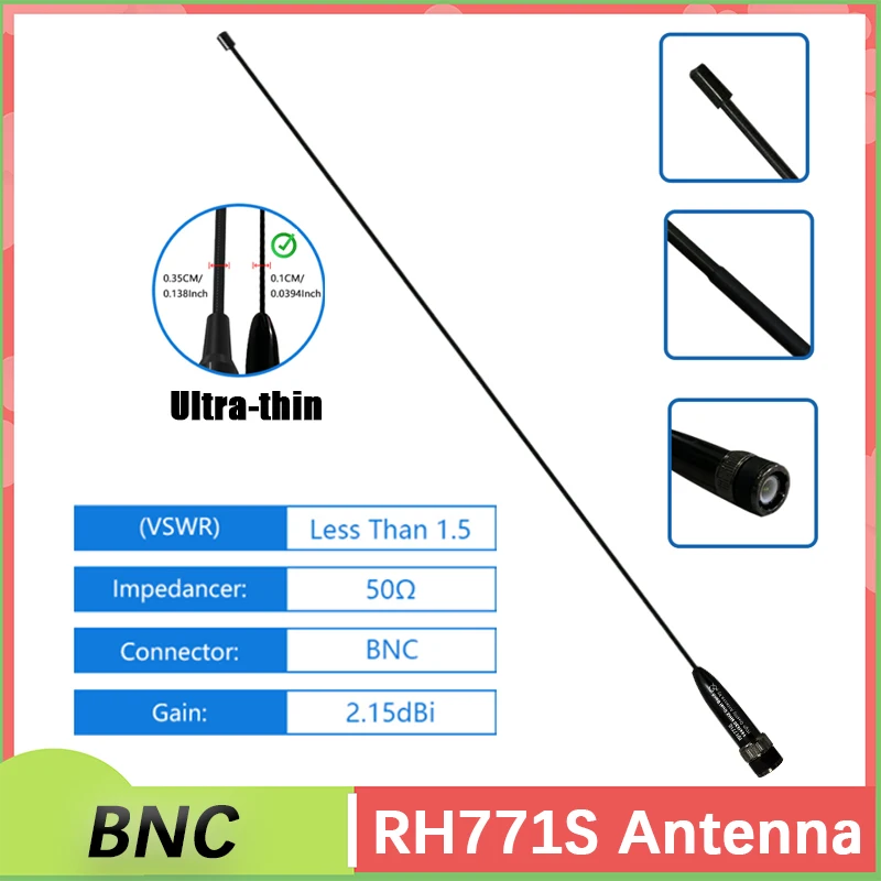 Ultra-thin Antenna RH771S BNC VHF/UHF Soft Flexible Aerial 144/430MHz For BCT15X WS1040 PRO-197 Radio Scanner IC-A14 TK100 HT440