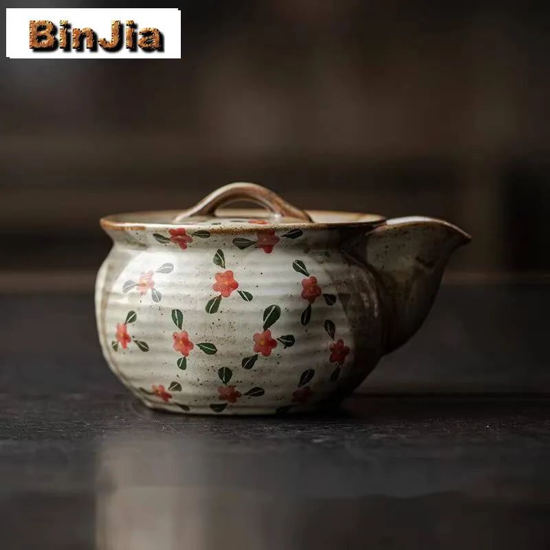 160ml Hand-painted Little Flower Teapot Hand Grasp Pot Boutique Tea Soaking Kettle With Filter Cha Accessories Craft Supplies