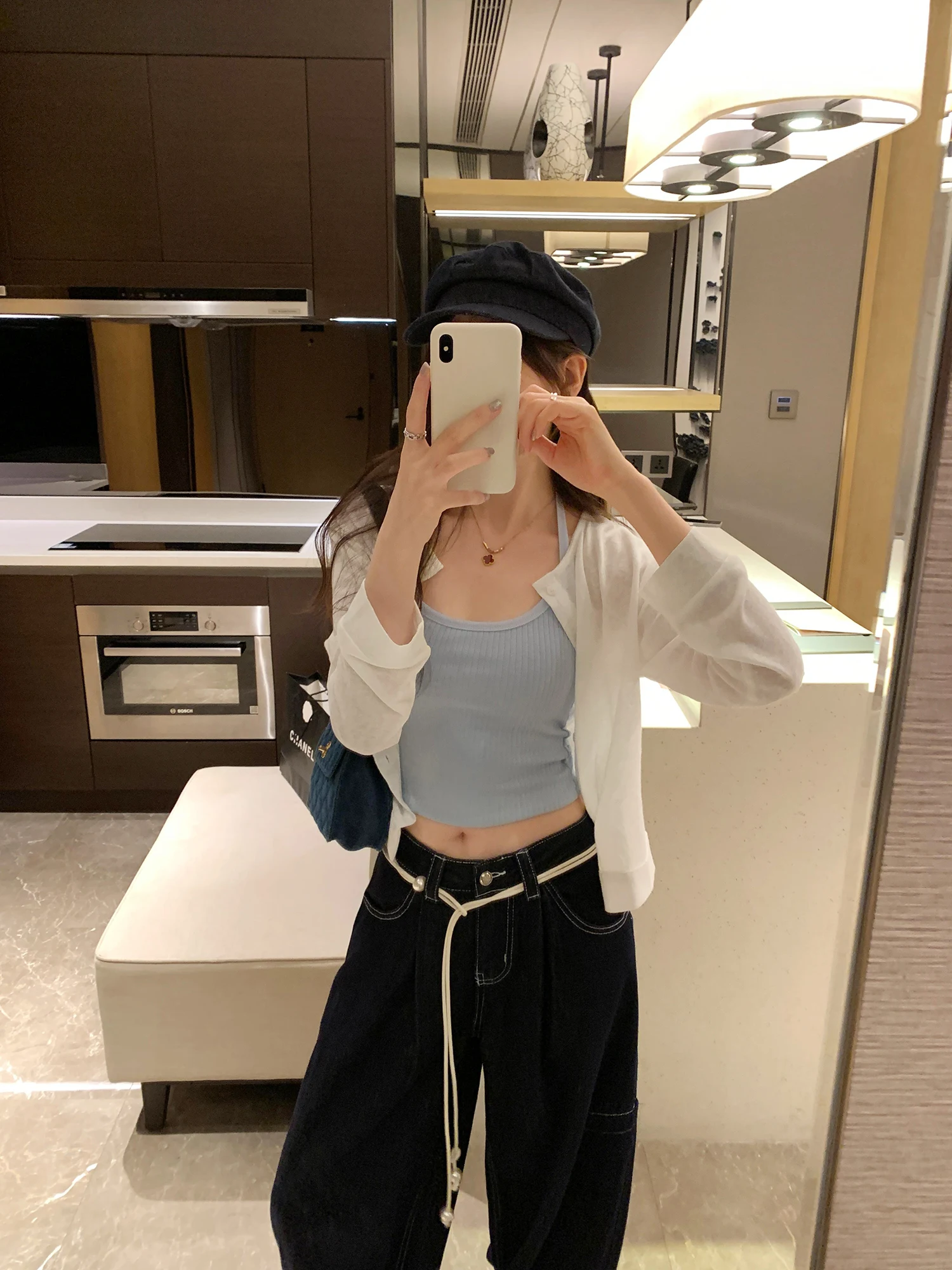 Elegant Early Autumn Thin Long Sleeve White Open Cardigan Women's Jacket 2026 New Style with Strap Beautiful Small Top