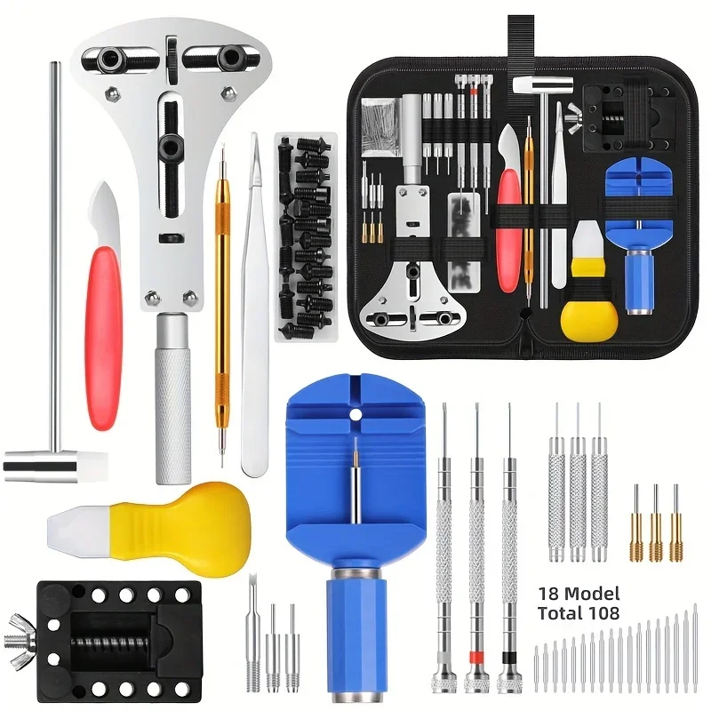 Set di 147 utensili per la riparazione di orologi, kit professionale per l'apertura di casse e la rimozione di perni, set completo di strumenti per la sostituzione delle molle, con custodia per