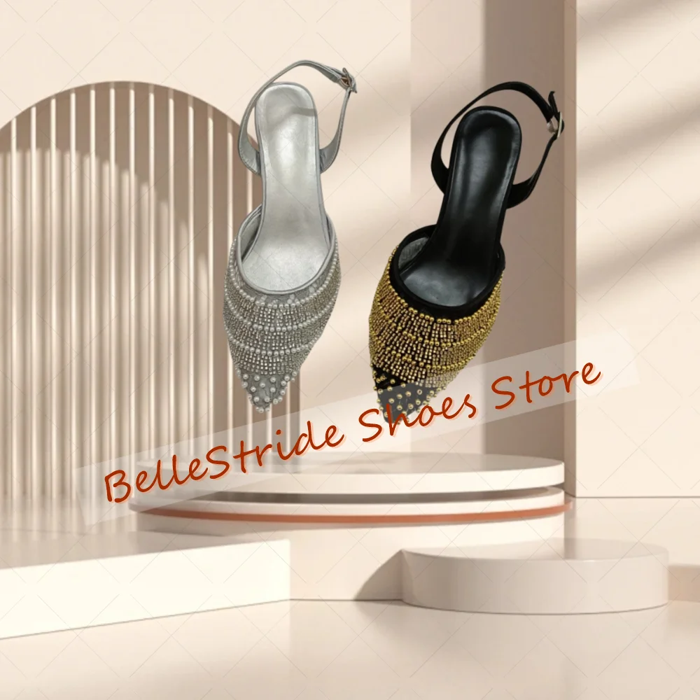Silver Pointed Toe Lady crystals Sandals Buckle Strap Women Shoes Thin High Heels Party Banquet Dating 2025 Zapatos Para Mujere