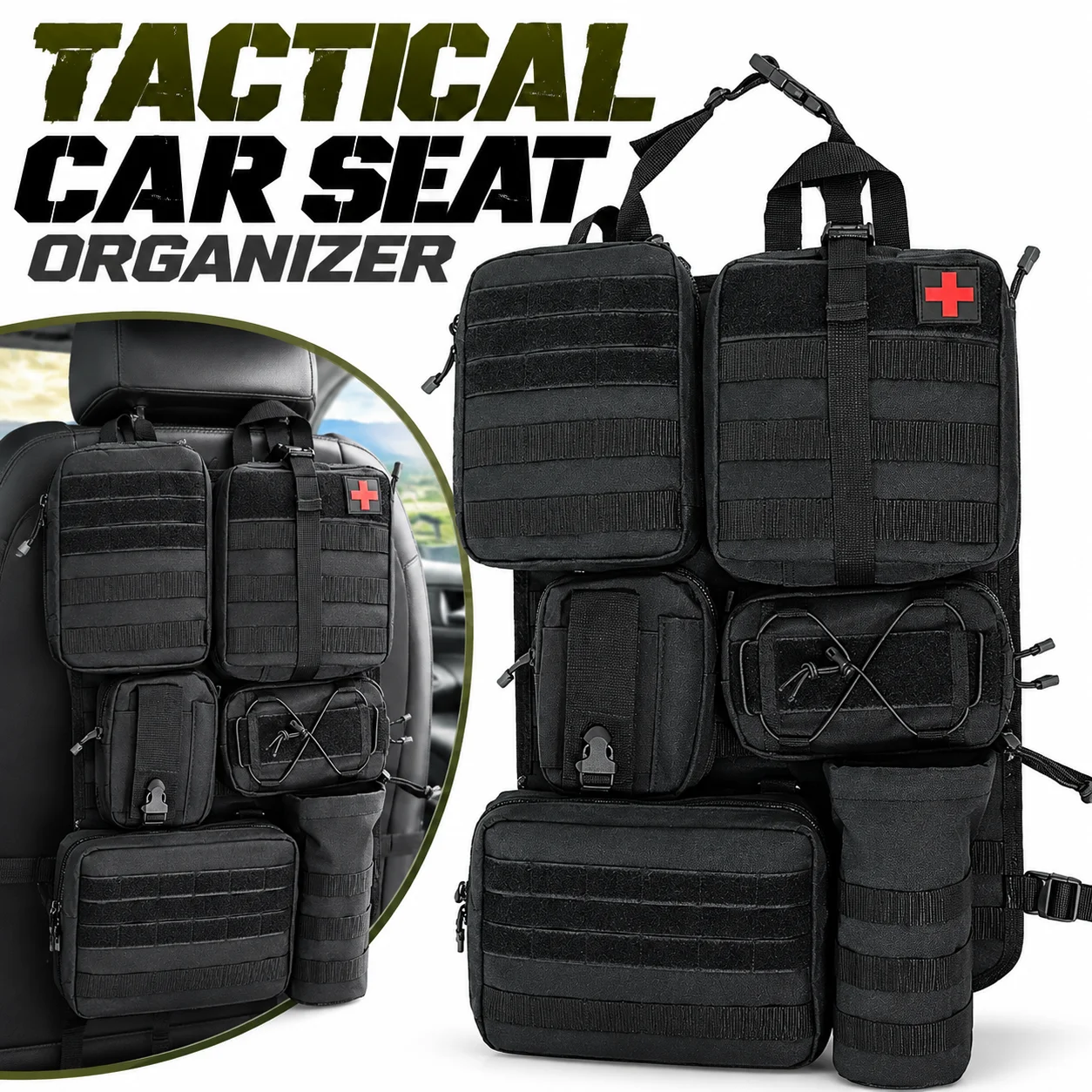 Universal Tactical Car Seat Backseat Storage Pouch MOLLE Organizer Panel Sleeve Accessories Vehicle for Training Hunting Camping