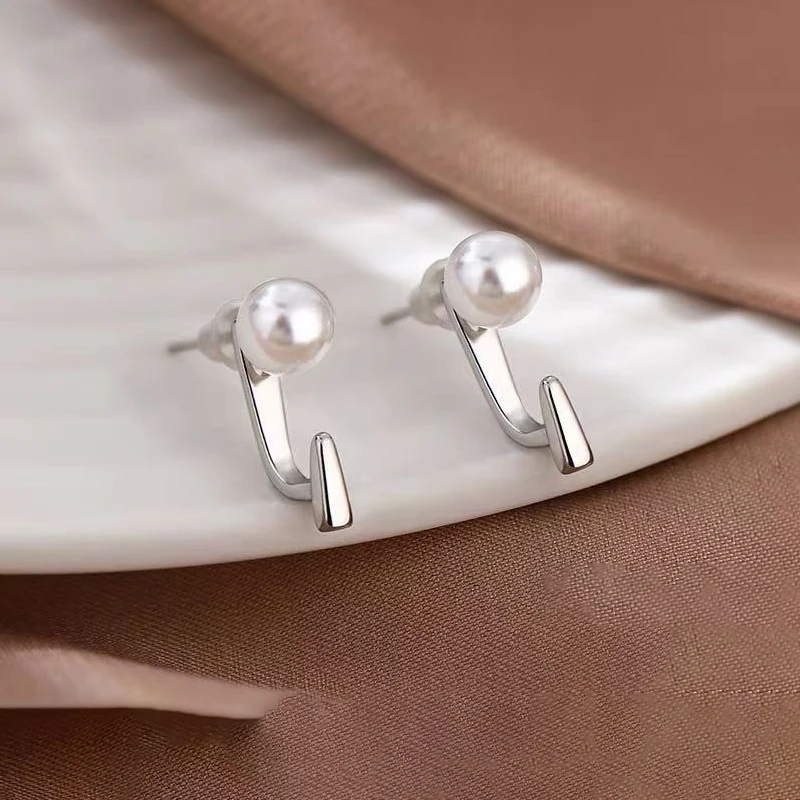 Real 925 Sterling Silver Pearl Hook 18k Gold Stud Earrings For Women Cute Fine Jewelry Small Niche Luxury Accessories