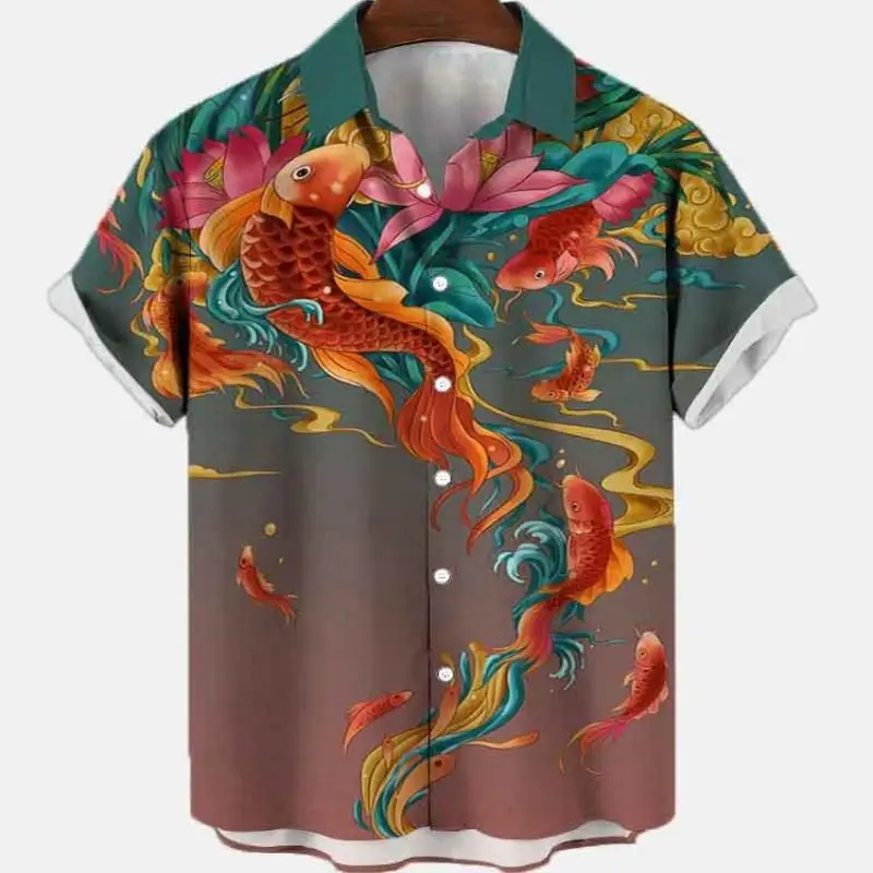 Camisa de manga curta masculina com estampa animal, moda elegante, Férias, Social, Floral havaiana, Roupa casual vintage elegante, verão