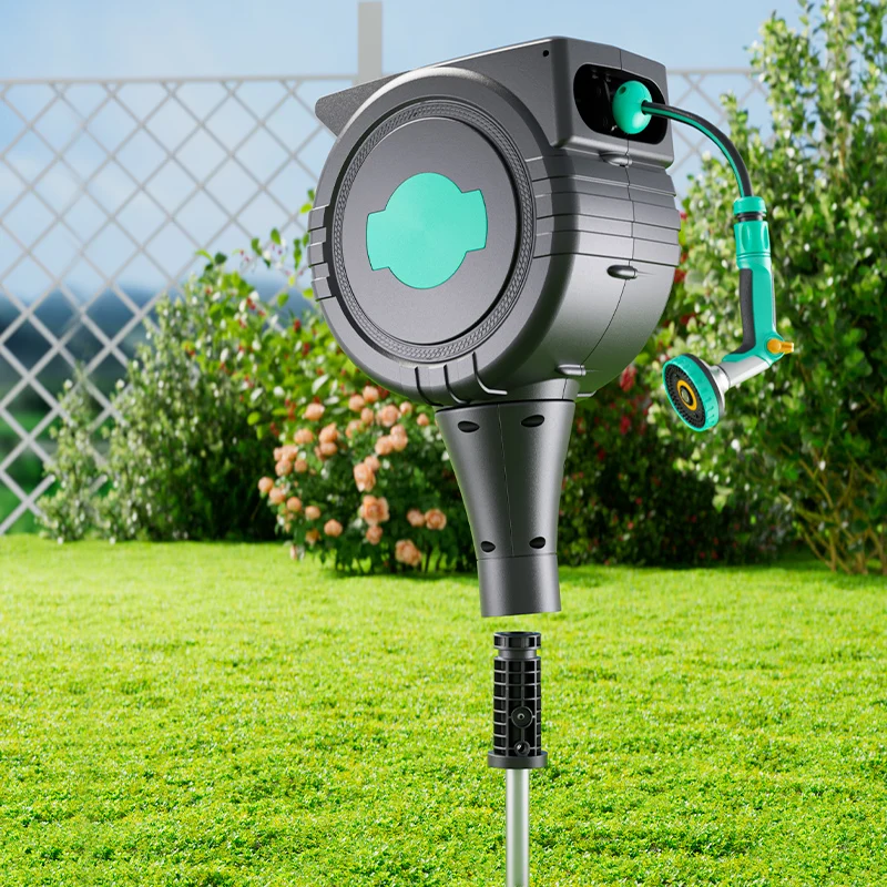 

Hot Selling Dual-Use Ground and Wall Mountable Item Retractable Garden Hose Reel Heavy Duty Plastic Nozzle CNS Standard