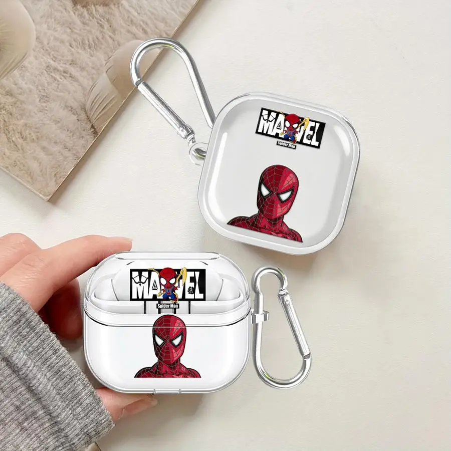 Marvel Sprider Man Clear Earphone Cases Cover With Hook Case For Samsung Galaxy Buds 2Pro Live 3Pro 4 Pro 3 FE 2 4Pro