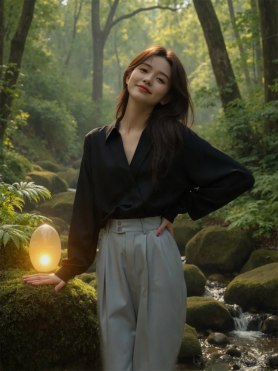 

Casual Shirts Women Long Sleeve Button-Up Loose Fit Korean Style Elegant Office Wear All-Match Streetwear Spring Tops
