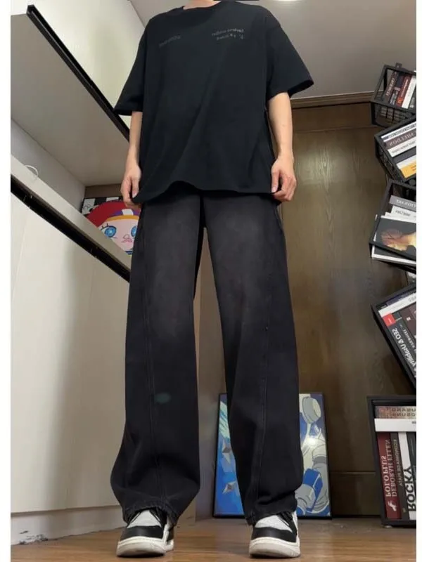 

3D Tailored Vintage Wide Leg Men's Jeans Washed Loose Straight Leg Trousers American Style Spring Autumn Fashion Brand