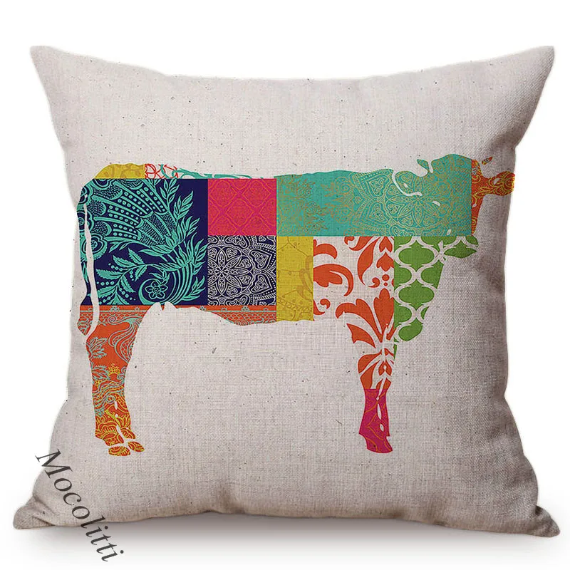 Bohemia Style Cushion Cover Pastel Farm Animal Cock Cow Decoration Sofa Pillow Case Cotton Linen Square Cushions Cover Cojines