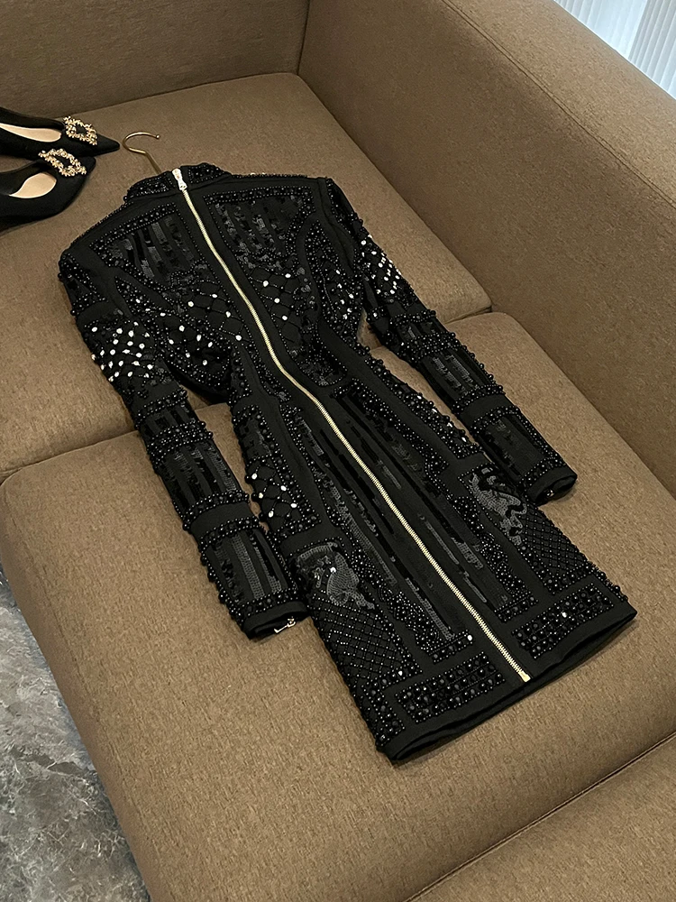 عالية الجودة Faion الثقيلة المطرزة الماس مطرز iny مطاطا التخسيس الدكتور ثوب مسائي صغير قطعة واحدة #3