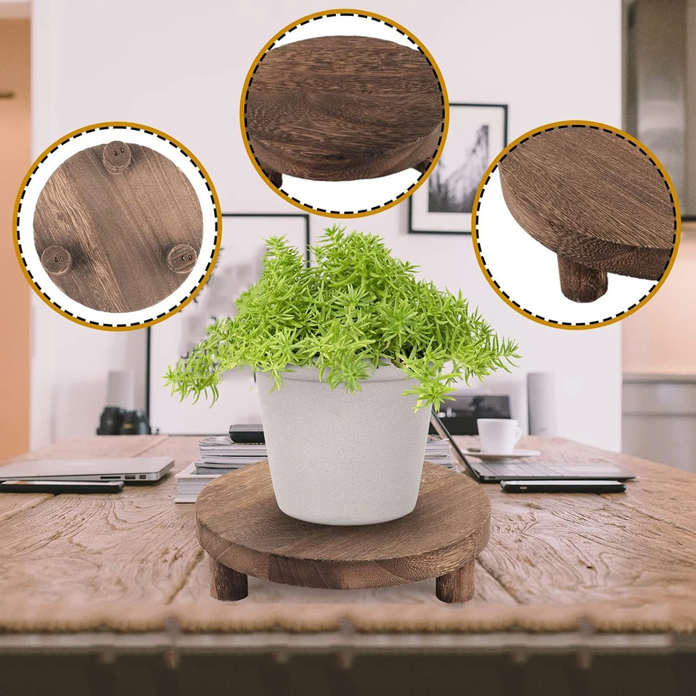 Wooden Round Plant Stand 3pcs Set for Flowers Candles Jewelry Display Home Garden Natural Wood Tray Riser Shelf