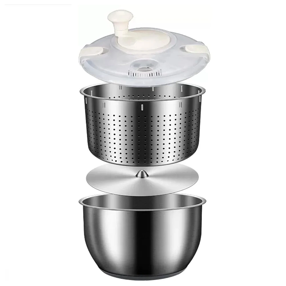 6L Salad Spinner Stainless Steel Large Vegetable Washer with PP Lid for Fruit Washer Pasta & Fries Spinner Salad Dryer