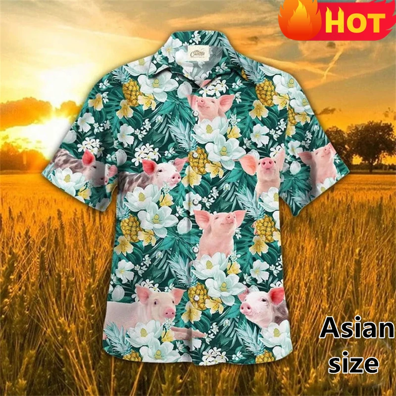 

Hawaiian Shirt For MenCute Pig Graphic 3D Printed Short Sleeve Beach Shirts Summer Aloha Shirts Casual Men Women Y2k Clothing