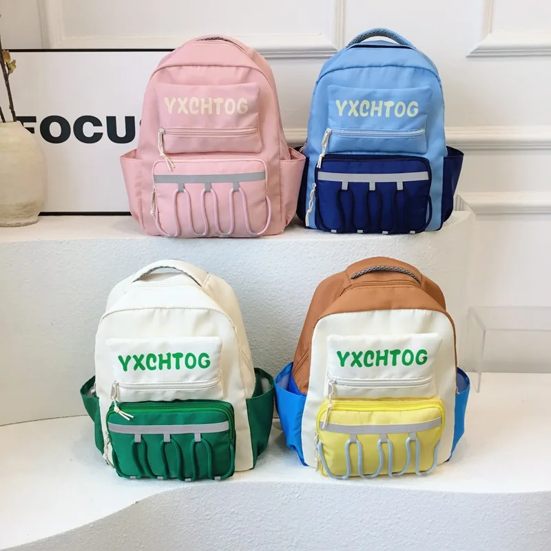 Waterproof Oxford contrast color children's schoolbag men's and women's light mountaineering backpack baby kindergarten backpack