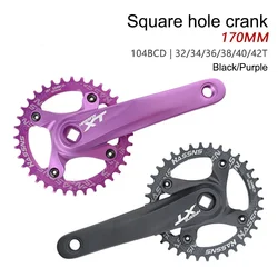 HASSNS XT Crankset Bicycle Cranks Square Tip Crank Mtb 104 Bcd Mountain Bike Square Connecting Rods 170MM 32/34/36/38/40/42T