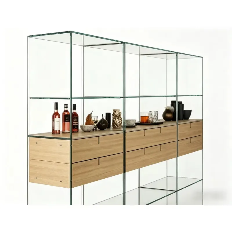 Modern Italian glass living room storage display cabinet, suitable for home furniture on the side of villa walls