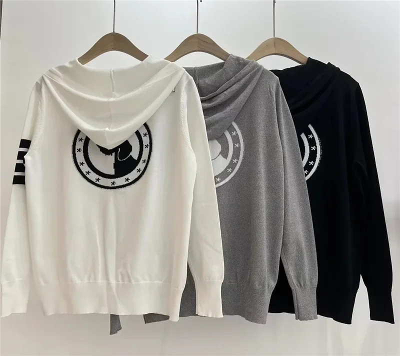 Crop Pullovers for Women, White Color Drawstring Hooded  Tops  Star  Jacquard Long-sleeved Knitwear Sweater , Lady Jumpers