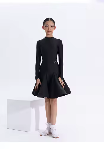 Girls Latin Dance Competition Clothing Glossy Fabric Long Sleeves Dance Dress Kids Cha Rumba Dance Practice Training Wear - Image 21
