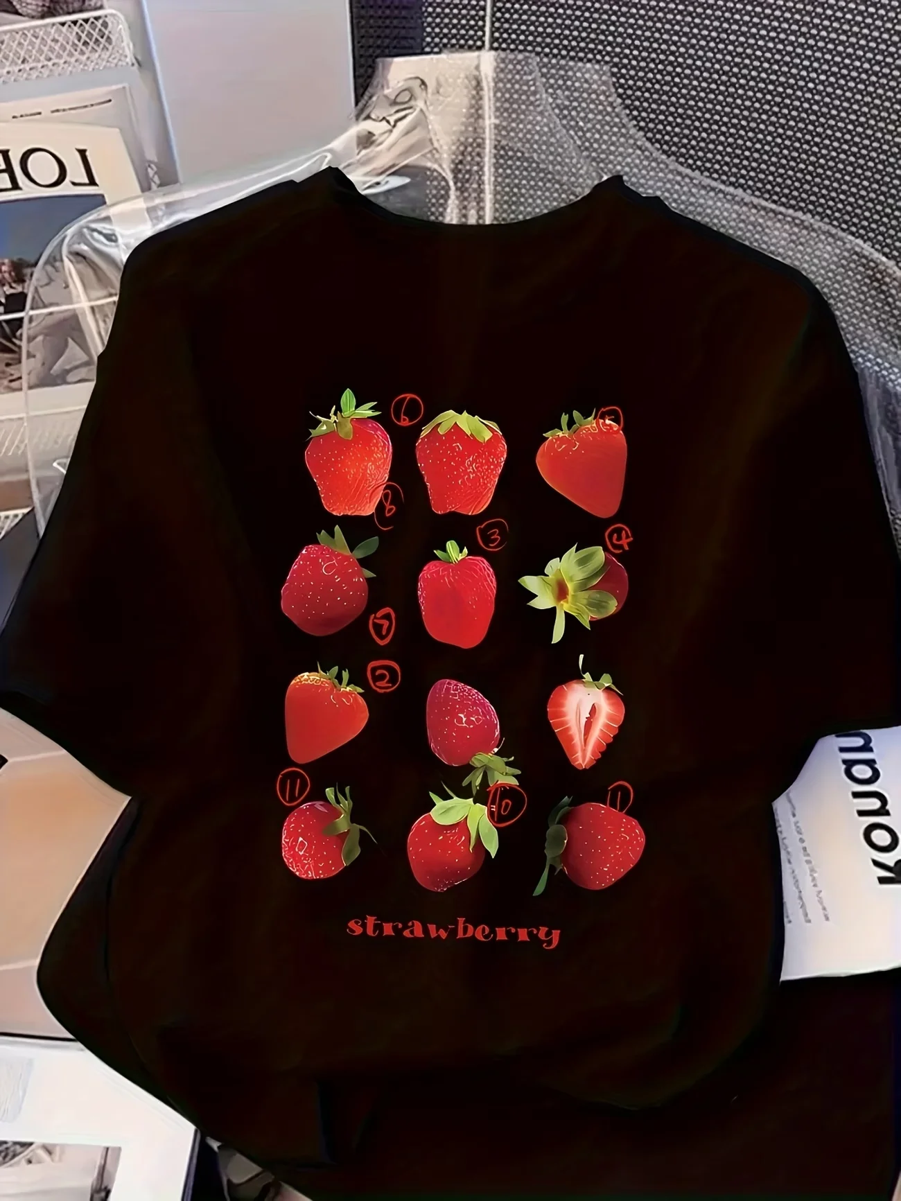 Women T-shirt Cute Fresh Strawberries Printed Tee Shirt Summer Comfortable Loose Tops Street Fashion Female Clothes  T Shirt