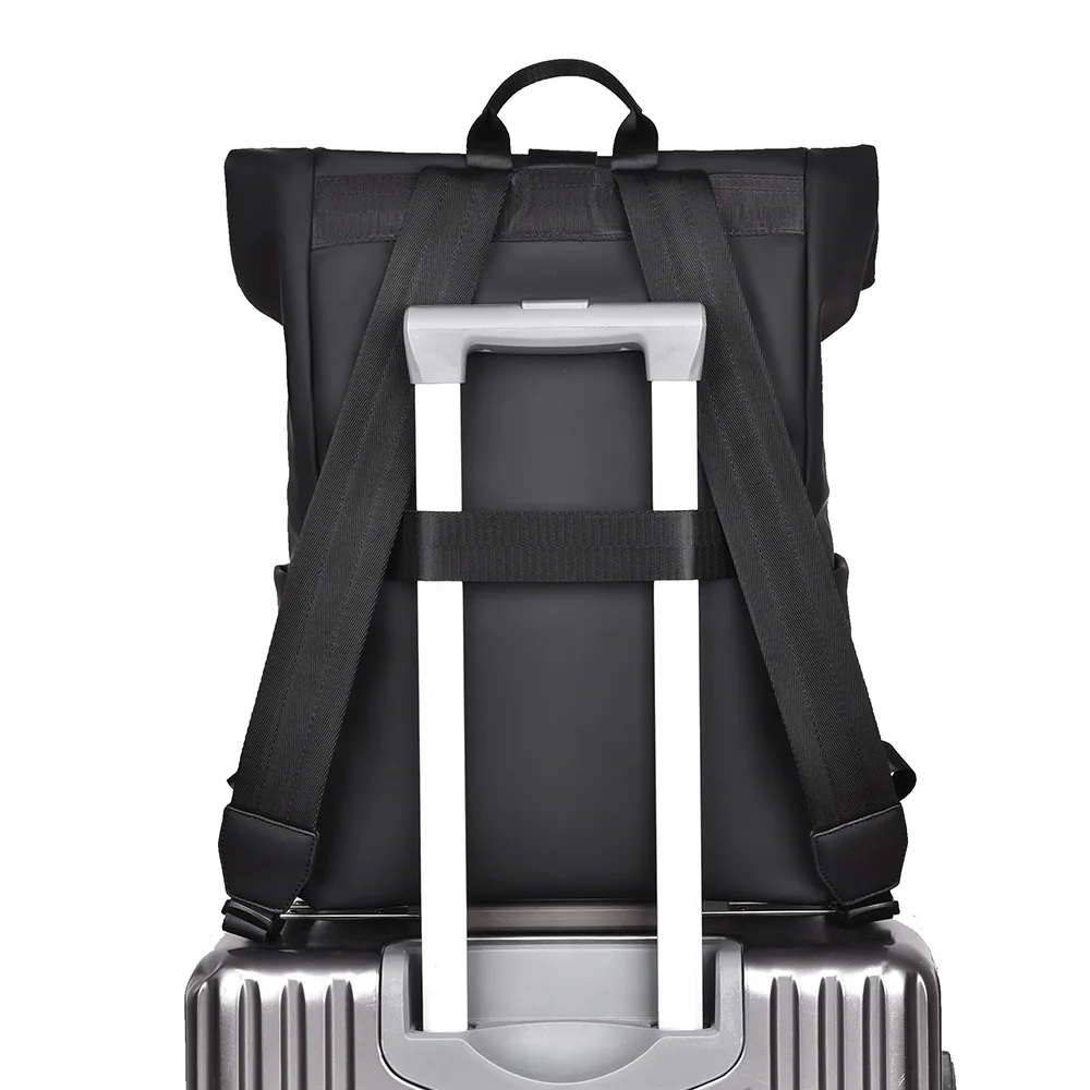 Waterproof leather film men's flip cover lock shoulder backpack, lightweight schoolbag, computer storage, commuting and travel