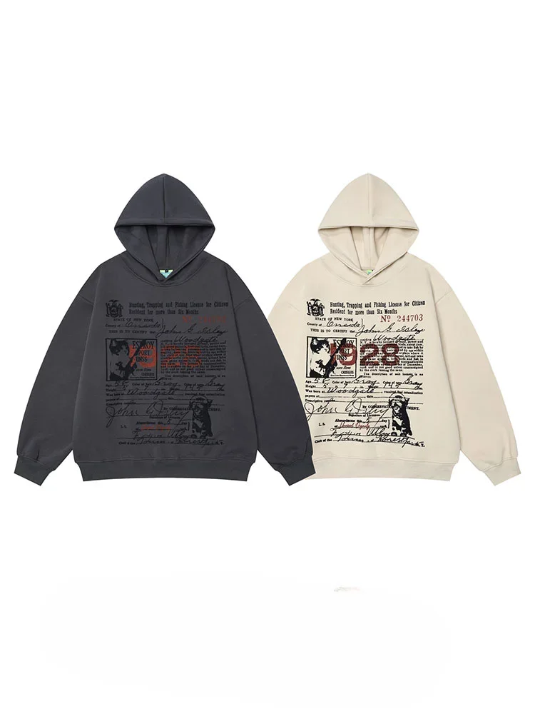 

KKyesiou American Retro High Quality Letter Print Hooded Sweater Men and Women Oversize High Street Cotton Trend Hoodie