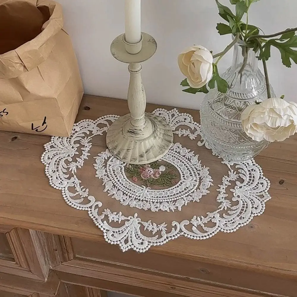 New European Style Lace Embroidery Coaster Oval 29x37cm Cup Table Mat Embroidery Placemat
