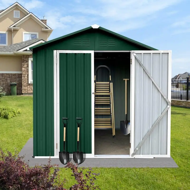 

6FTx4FT Outdoor Storage Shed Apex Roof Green White