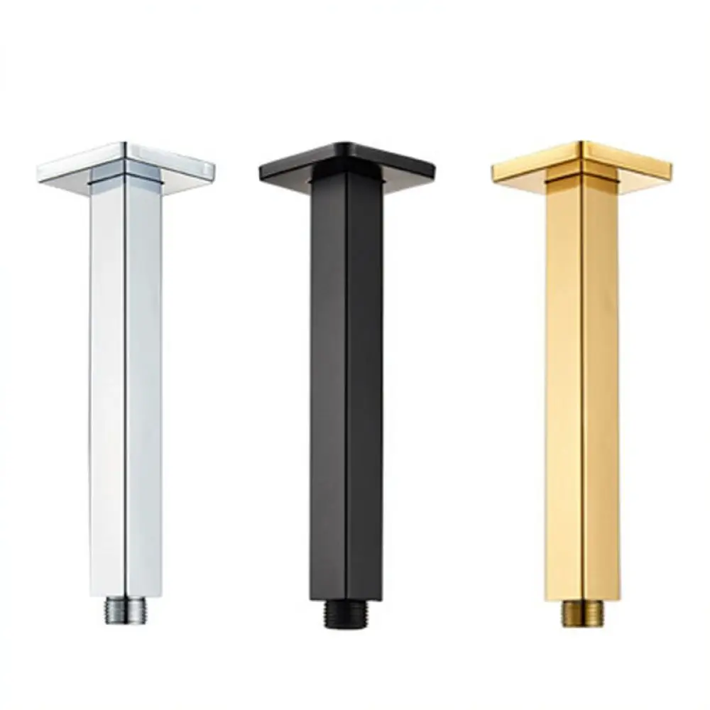 Ceiling Mounted Square Shower Arm Extension Pipe Stainless Steel Modern Bathroom Showerhead Fixture Gold Black