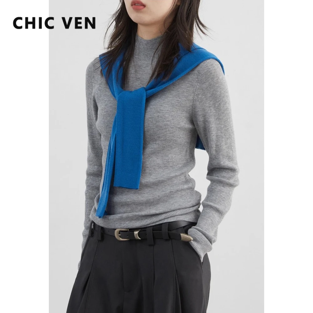 

Женские пуловеры CHIC VEN, корейские однотонные базовые свитера с высоким воротом и длинными рукавами, облегающие свитера, женские вязаные топы, осень-зима, новинка 2025 г.