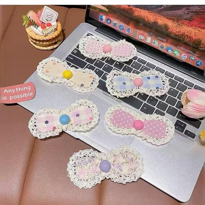 2 Stück koreanische Spitzenaufkleber, Haarspangen zum Sortieren von kaputten Haaren, Mädchen Lolita Blumenschleife, Baby-Pony-Sticker, Kinder-Haaraccessoires – Detail 15