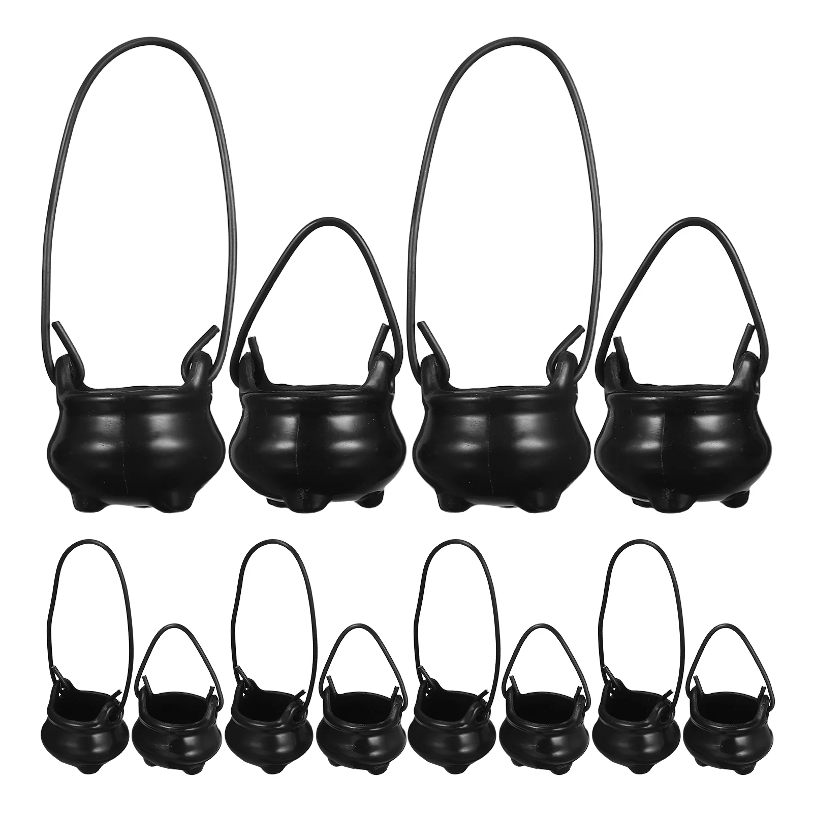 

12Pcs Mini Cauldron Pots Durable Plastic Metal Handle Halloween Witchcraft Decor Dollhouse Miniatures Fairy Garden Props