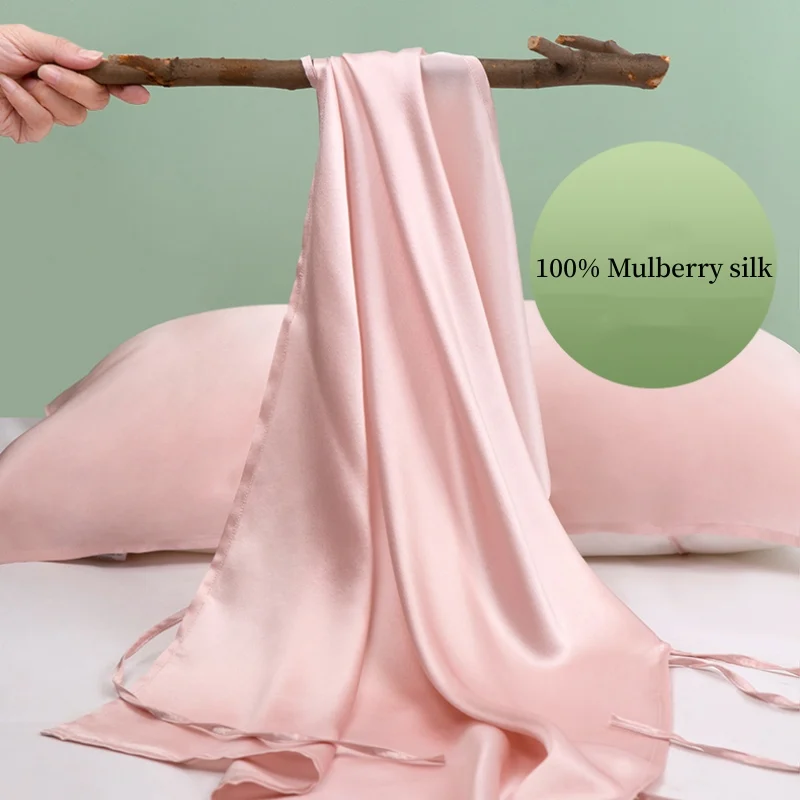 16mm Silk Pillow Towel 100% Mulberry Silk Solid Color Pillow Cover Tie to the Pillow For Home Travel