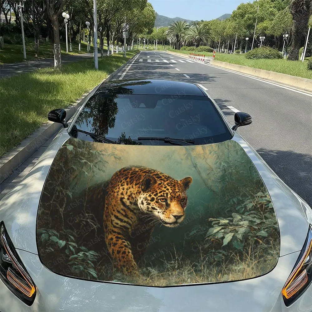 Cheetah In The Forest Car Hood Decal Sticker - Durable Vinyl Wrap, Splash-Resistant & Easy Removal, Fit For All Cars - Automotiv
