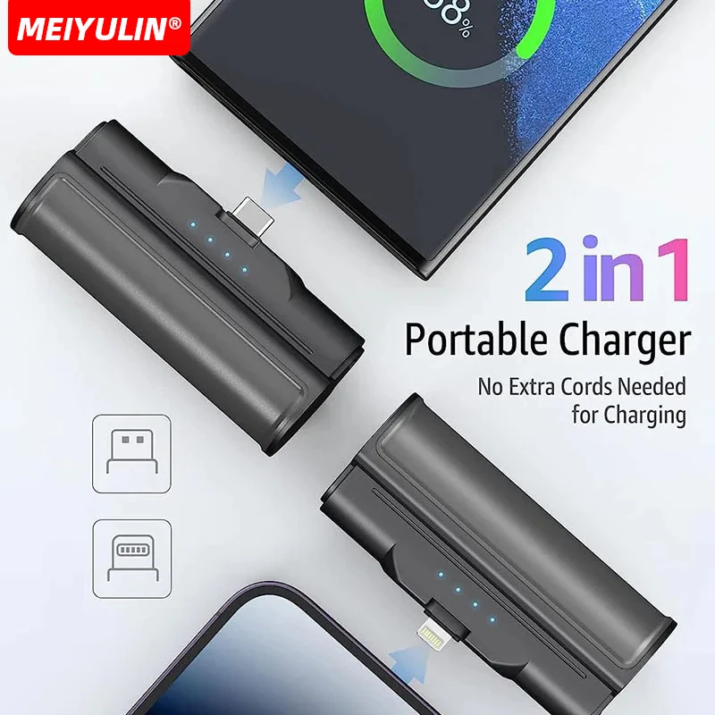 5000mAh*2 Mini Power Bank Portable USB C PD20W Fast Charging External Battery 10000mah Mobile Powerbank for iPhone 15 14 Samsung