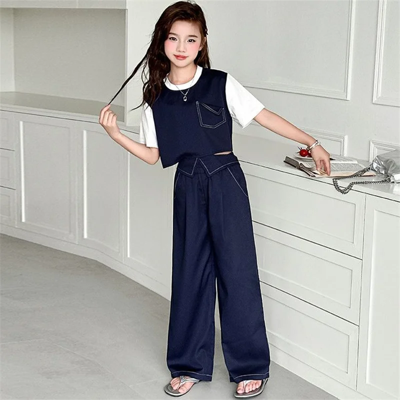 

Girls' Summer Outfit New Stylish Children's Two-Piece Short-Sleeve Pants Korean Style Elegant Two-Piece Set for Older Children