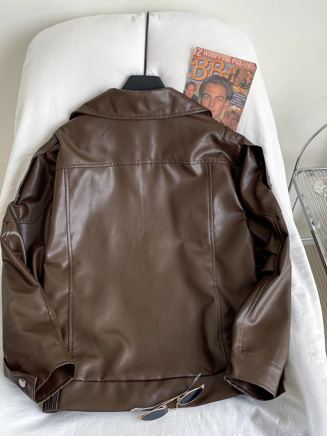 Casual Loose Long Sve Leather Jaet Women's Sle Zipper Collar Faionable Versatile Outerwear for Autumn Season