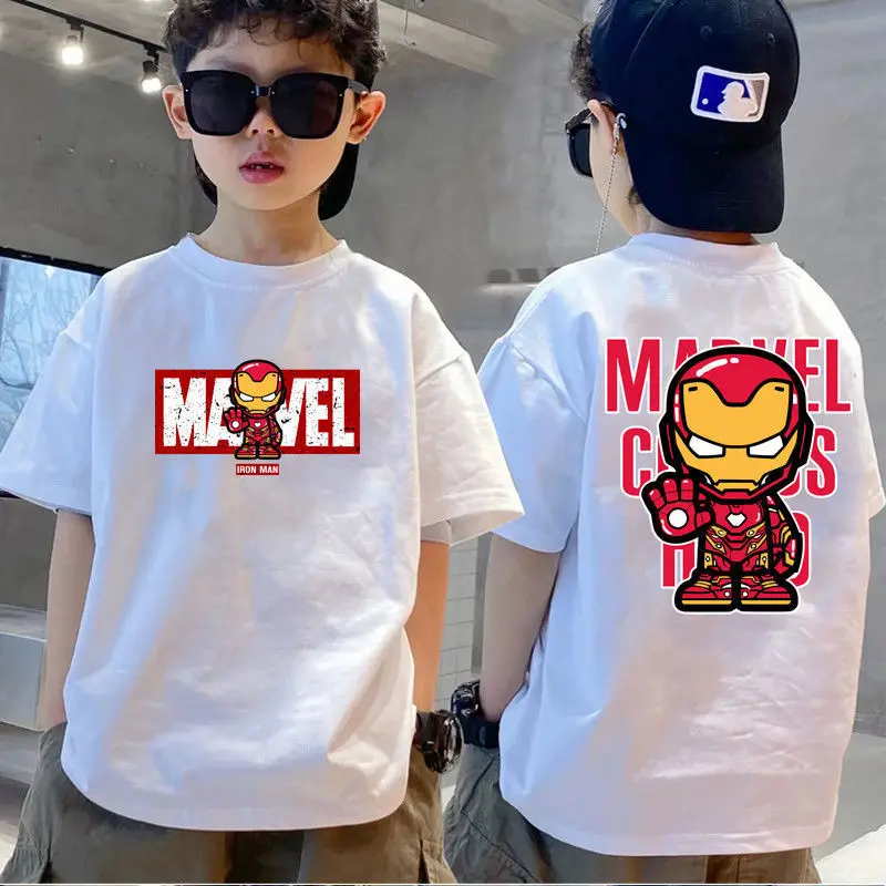 Boys and girls short-sleeved cotton summer T-shirt Marvel cartoon children's top big boys and girls base shirt half-sleeved top