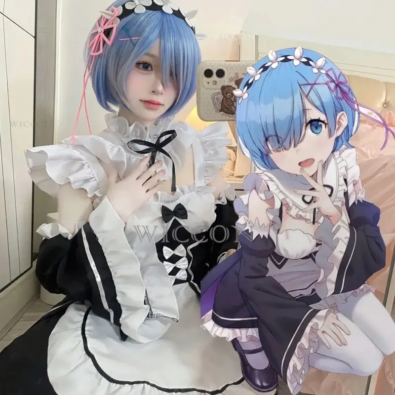 

25COSRam Rem Лолита горничная костюмы для косплея парик Pecula Vestido аниме Re: Zero Kara Hajimeru Isekai Seikatsu косплей Хэллоуин горничная